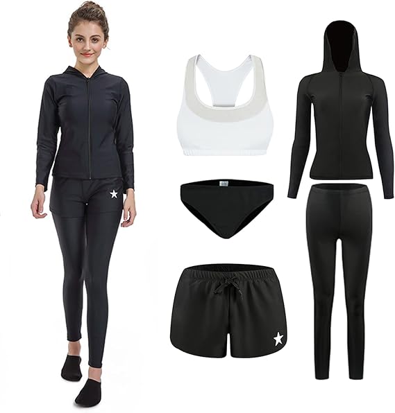 Amazon 水着 レディース ラッシュガード 長袖 レギンス ショートパンツ ブラ ショーツ ジッパー フィットネス 体型カバー 豪華三点 五点セット Uvカット Upf50 吸汗速乾 タンキニ 通販