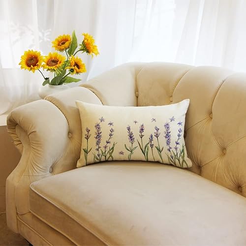 Miniatura 4 de Funda de almohada lumbar de acuarela lavanda, 12 x 20 pulgadas, diseño floral de verano, decoración para sofá
