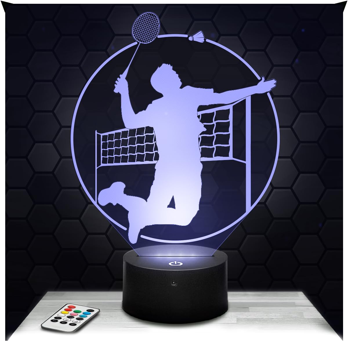 Lampephoto.fr - 3D Badminton Sport Racket Match Touch Night Light Led, 3D Hologram Effect, Christmas Birthday Gift Idea for Men and Women, Bedroom Decoration Object