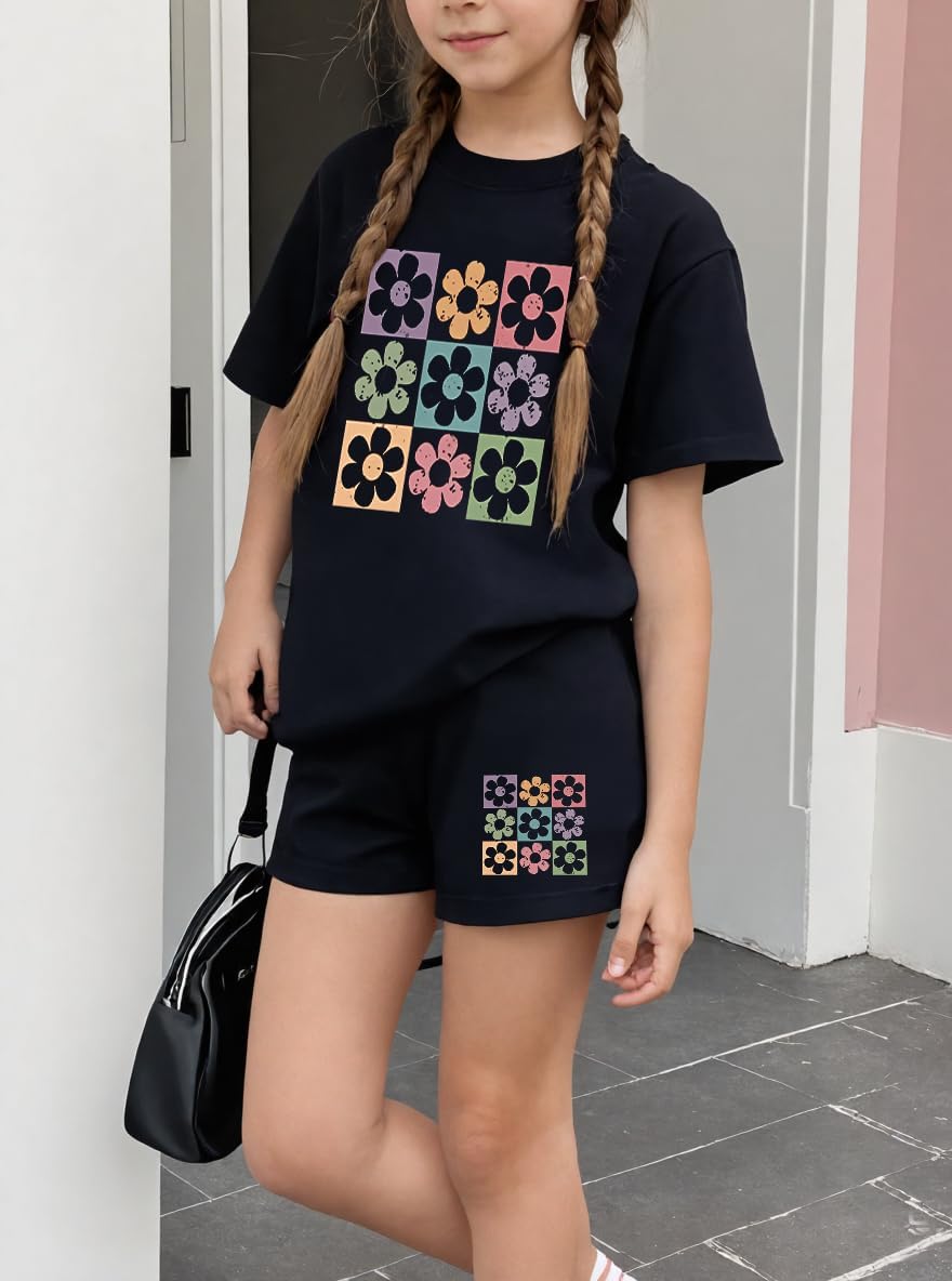 NEW 6-14 Years Girls 2 Piece Outfits Cotton T-Shirt and Shorts Set with Pockets Casual Wear - Image 2