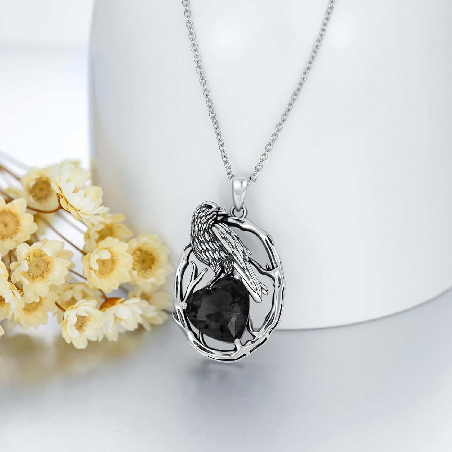 LONAGO Raven Necklace 925 Sterling Silver Crow Raven with Birthstone Pendant Necklace for Women - Image 2