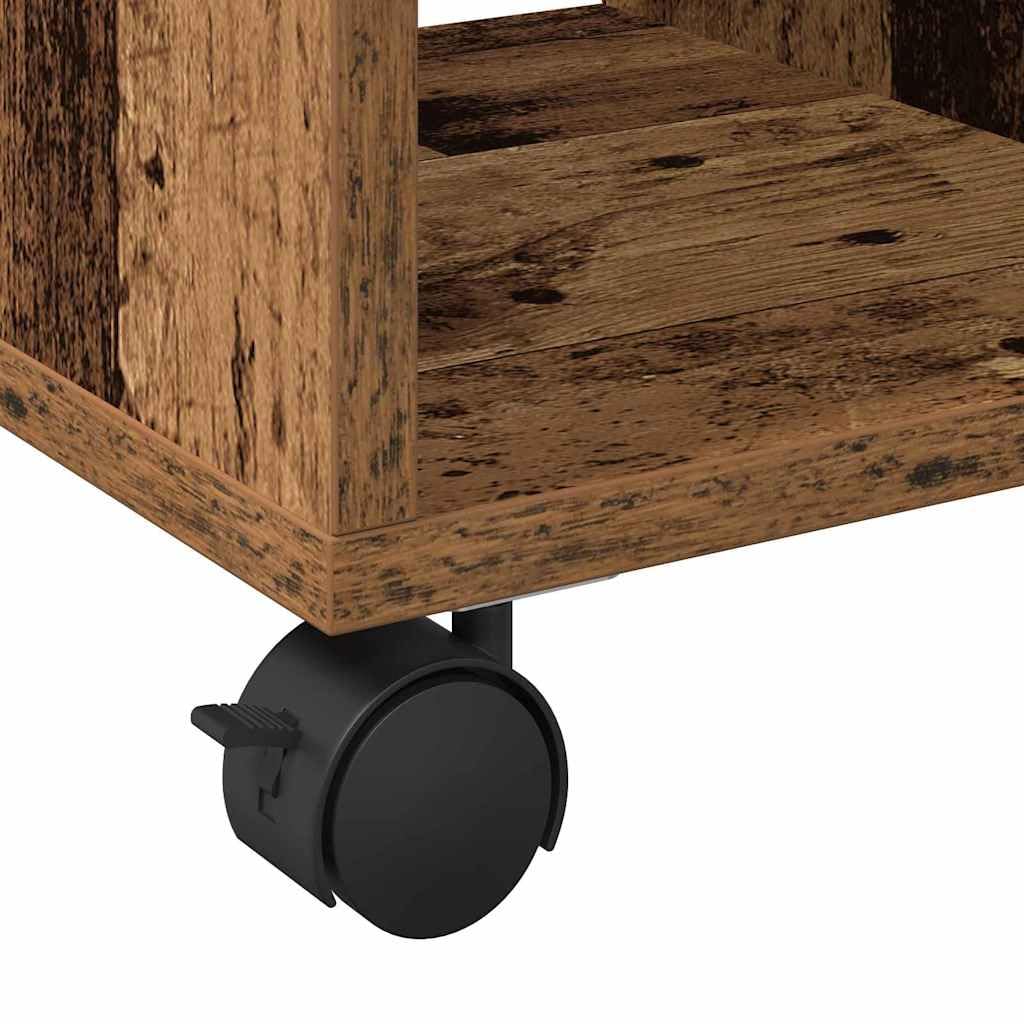 Mesa auxiliar con estante de madera recuperada de 50 x 30 x 55 cm, con ruedas, práctico estante, versátil como mesa de centro, mesita de noche, mesa de sofá para salón, dormitorio, pasillo