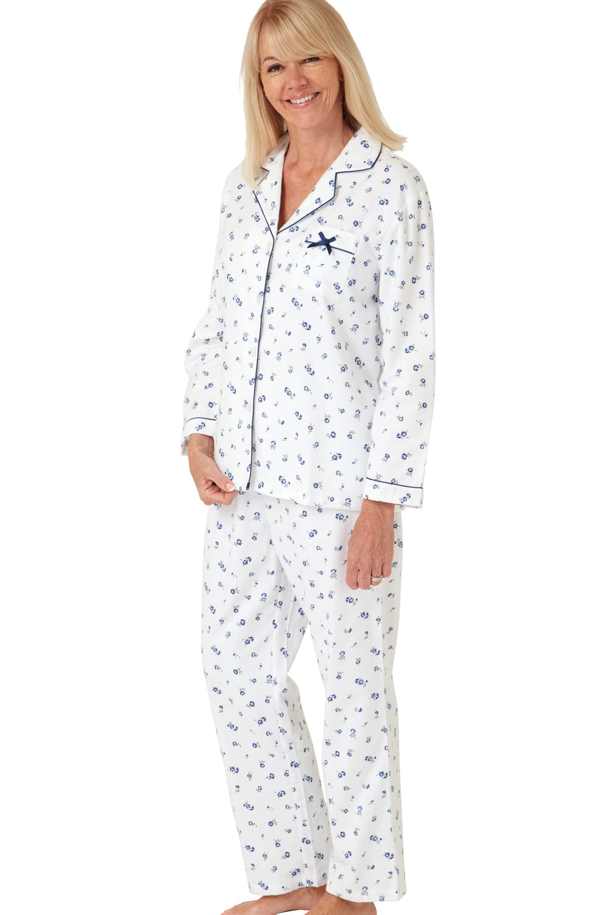 Marlon Womens Blanche Printed Brushed Cotton Piped Revere Collar Pyjama