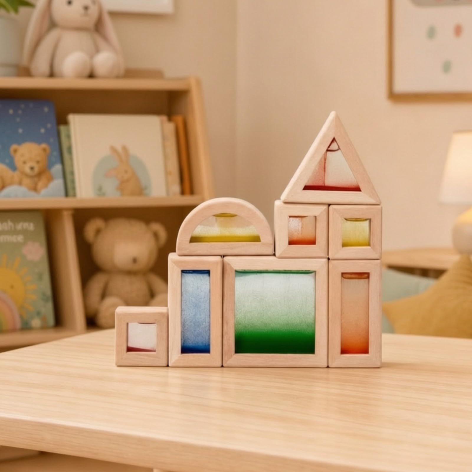 8 Pezzi Blocchi Sensoriali Creativo | Trasparente, Blocchi da Costruzione con Finestre Acriliche, Impilatori Geometrici, per Aula Scolastica