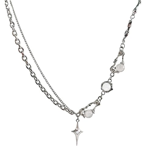 Y2k Irregular Necklace Star Pendant Moonlight Stone Fashion Collar Chain Design Spi...