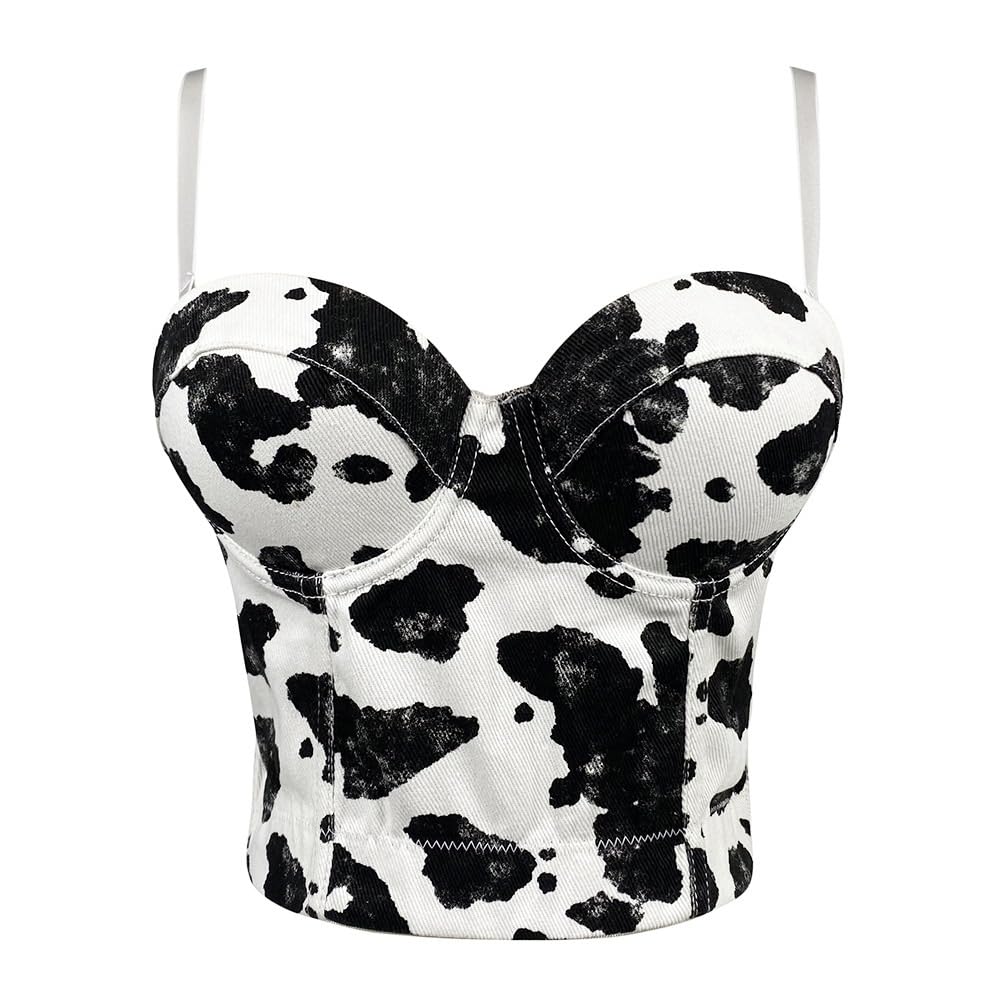 Bustier en denim imprimé vache pour femmes | Haut court sexy mode Y2K - 8