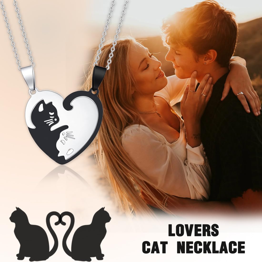 Collana Amicizia A 2 Pezzi Con Ciondolo Gatto Puzzle - Argento E Nero, Per Coppie E Amici - Foto 8