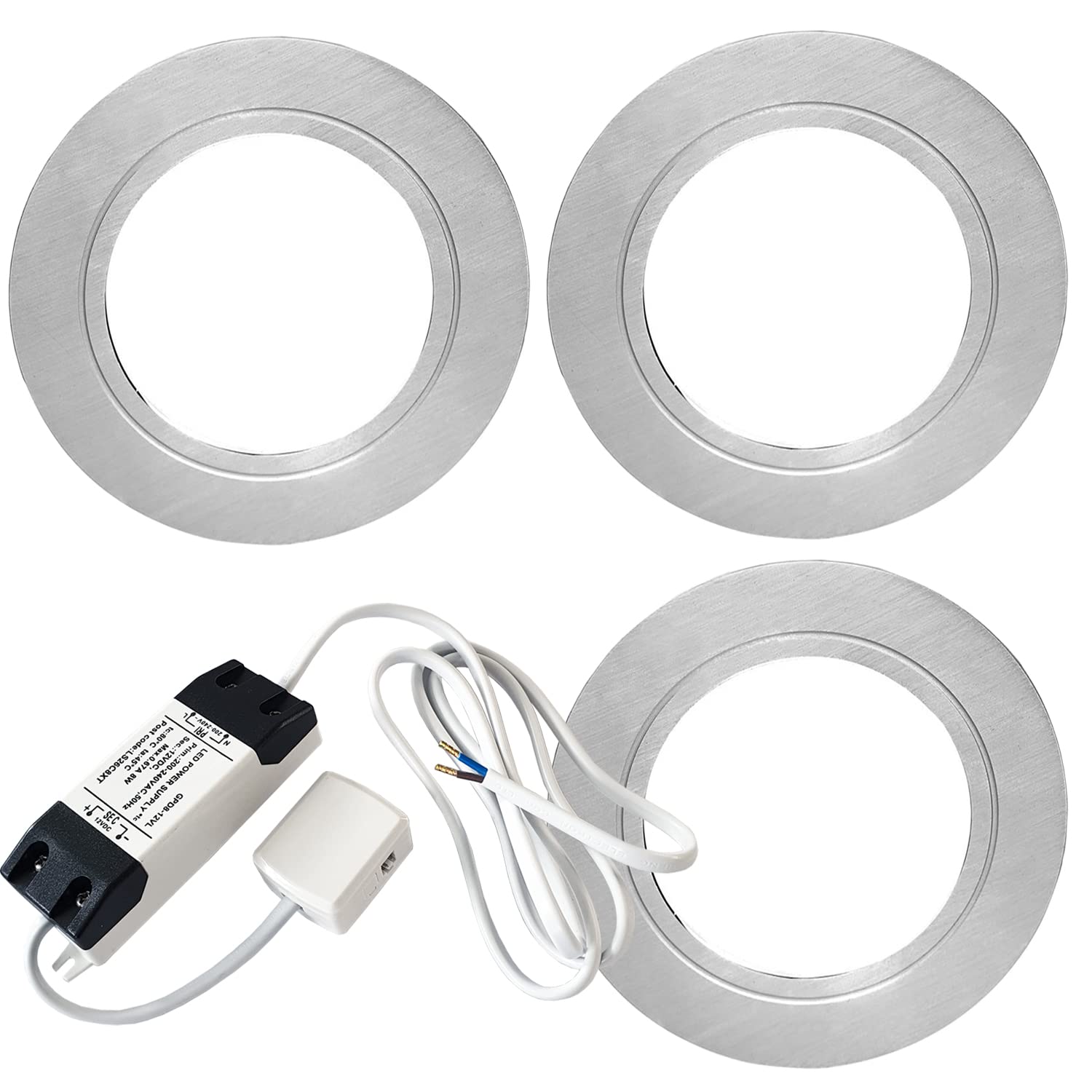 Loops 3X 2.6W Led Kitchen Flush Light & Driver Stainless Steel Natural Cool White