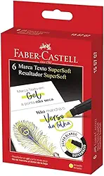 Caneta Marca Texto Supersoft, Faber-Castell, 155707, Amarelo, pacote de 6