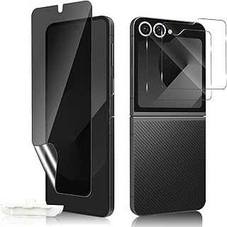 Samsung Galaxy Z Flip6 対応 覗き見防止フィルム [1+2枚セット] 保護フィルム+携帯電話の背面フィルム アライメントツール付き 柔らかいフィルム TPU素材 キズ修復 携帯電話の背面フィルム 9H硬度 Samsung Galaxy Z Flip6 用