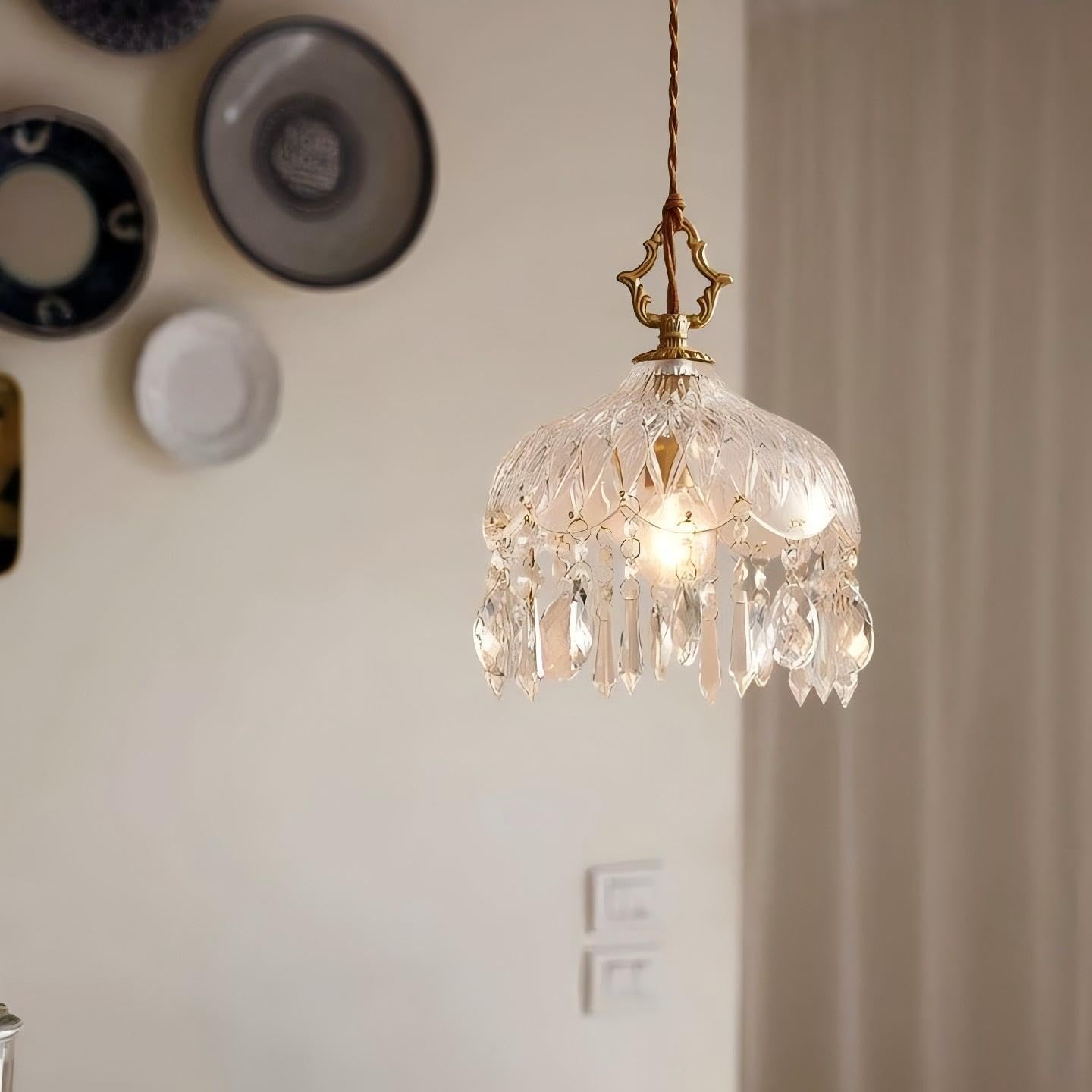 LIGHTLAND 8 Inch Vintage Crystal Chandelier, Crystal Dome Pendant Light, Chandelier for Bedroom, Hallway, Balcony, Bedside, Bar