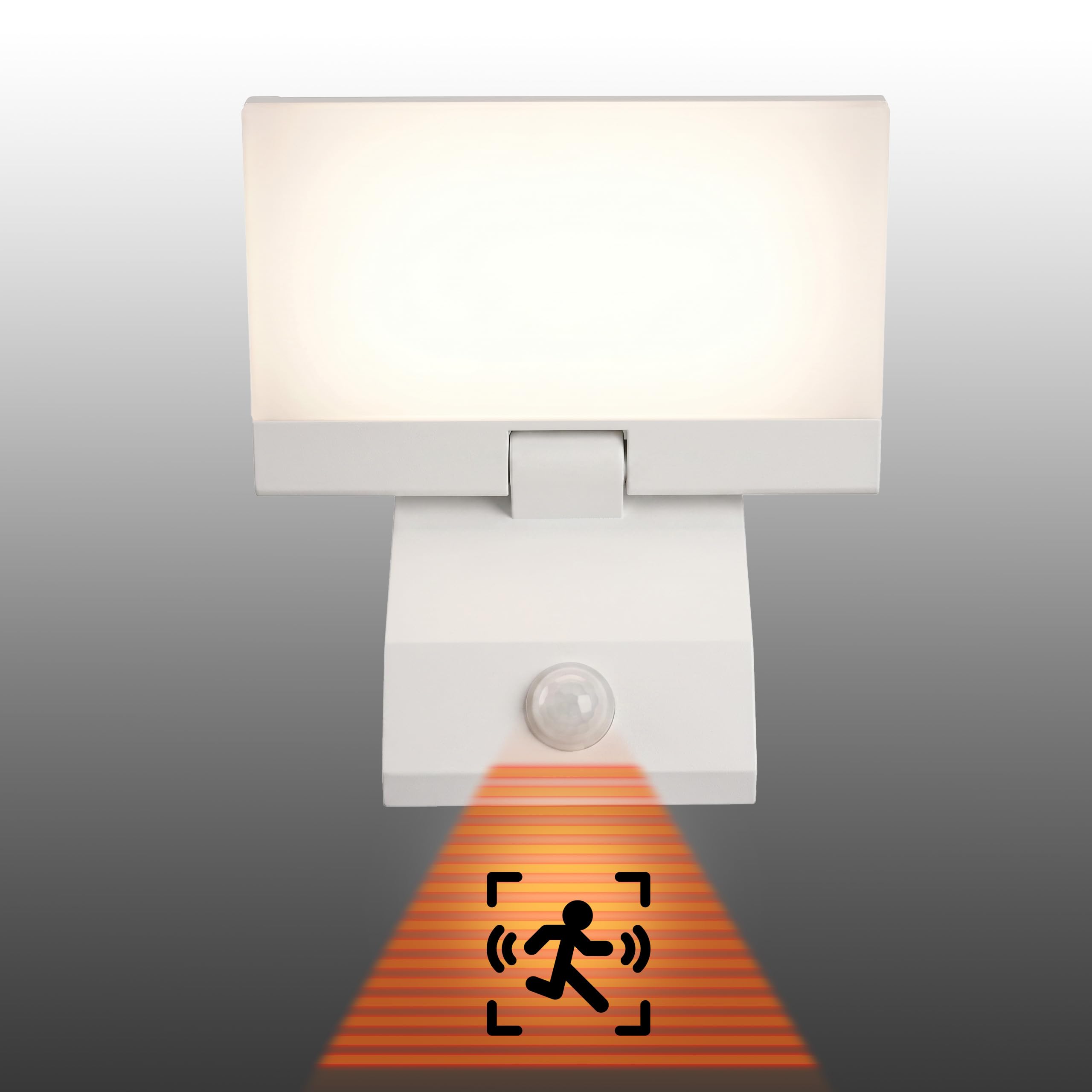 Außenwandleuchte, LED mit Bewegungsmelder, superhelle Lampe mit einstellbarem Abstrahlwinkel, Schutzart IP54, modernes Design, 1620 lm, 18 W, warmes Licht, (Farbe Weiß)