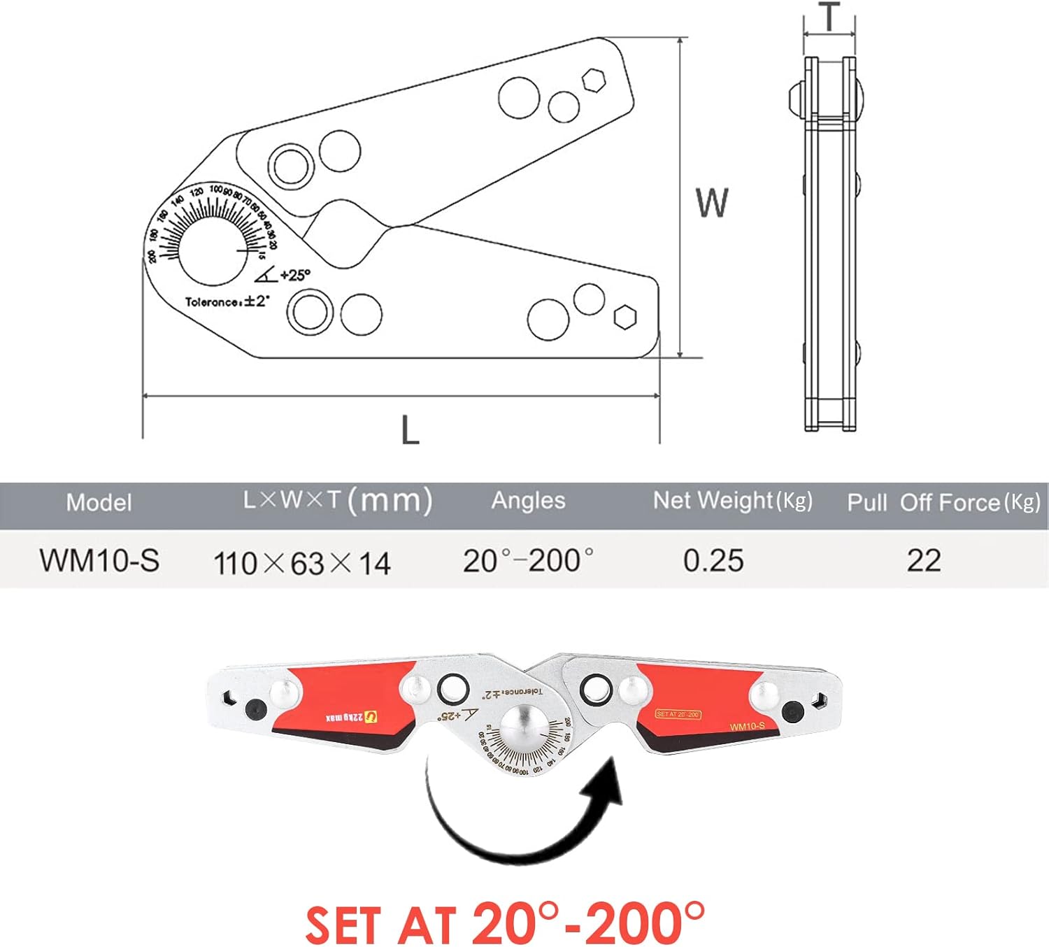 Welding Magnetic Holder, Adjustable Angle(20°~200°) Welding Magnet, Welding Clamp Holder, with Hex Wrench, Welding Magnet Set, Multi-angle Welding Magnet, Welder Tool Accessories