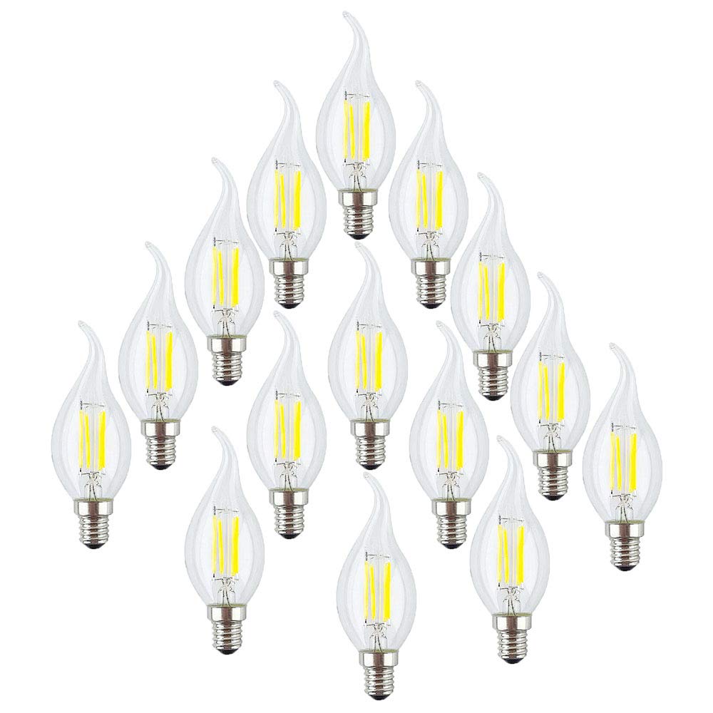 15Confezione Lampadine a LED E14,Filamento Non Dimmerabile Classico a Forma di Candela 4W(Corrisponde a una Lampada Alogena da 40W) 6500K Bianco Freddo 400LM Lampada a Candela