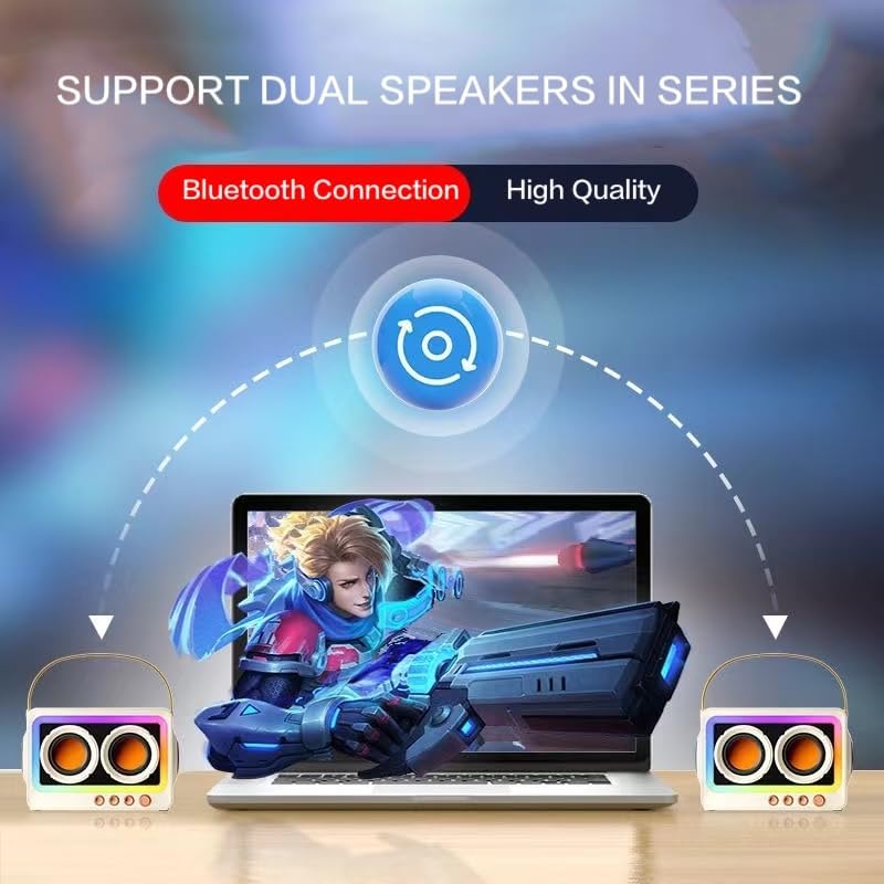 Miniatura 5 de Altavoz Bluetooth retro con luces RGB - Altavoz inalámbrico portátil compatible con tarjeta USBTF para exteriores y sala de estar (naranja)