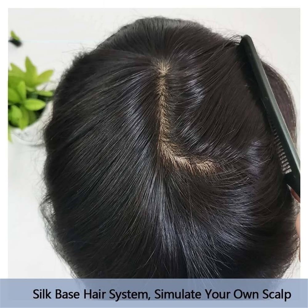 Men's Toupee Posticci for capelli con base in seta, pizzo a diamante, toupee frontale in pizzo for uomo, capelli umani con sottile pelle in PU attorno al sistema di capelli(7x10)