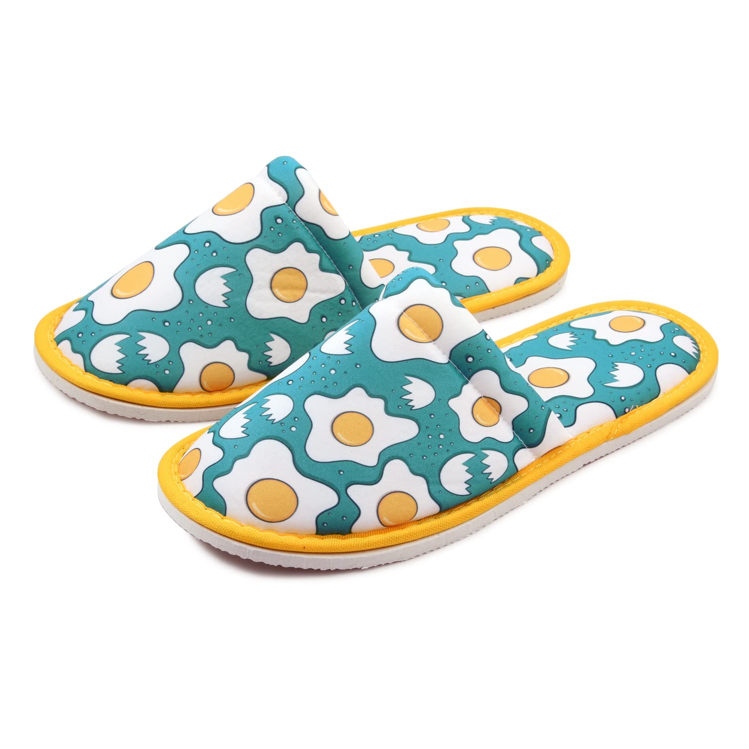 CHOCHILI Men Egg Home Slippers Green Yellow Lightweight Silent Walk Size 8 to 10