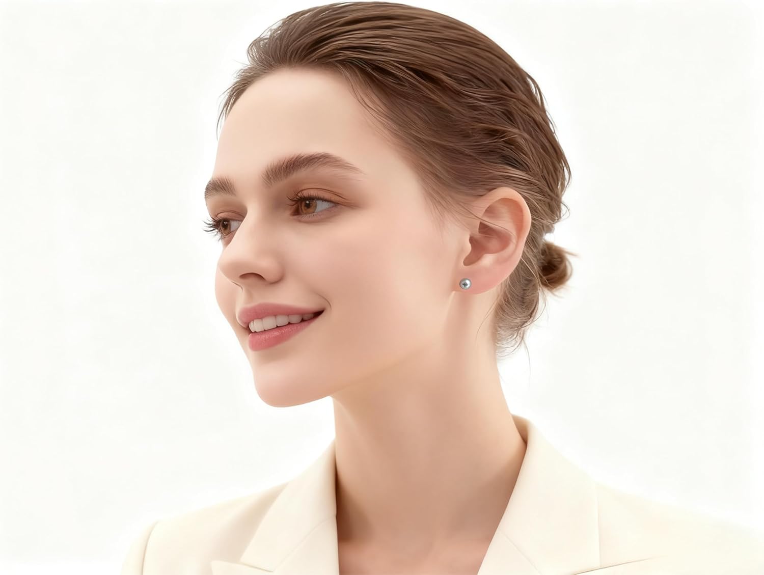 Grey Faux Pearl Stud Earrings, S925 Silver Posts Hypoallergenic for Women