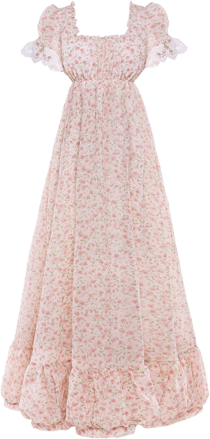 Regency Dresses for Women Victorian Puff Sleeve Empire Waist Dress