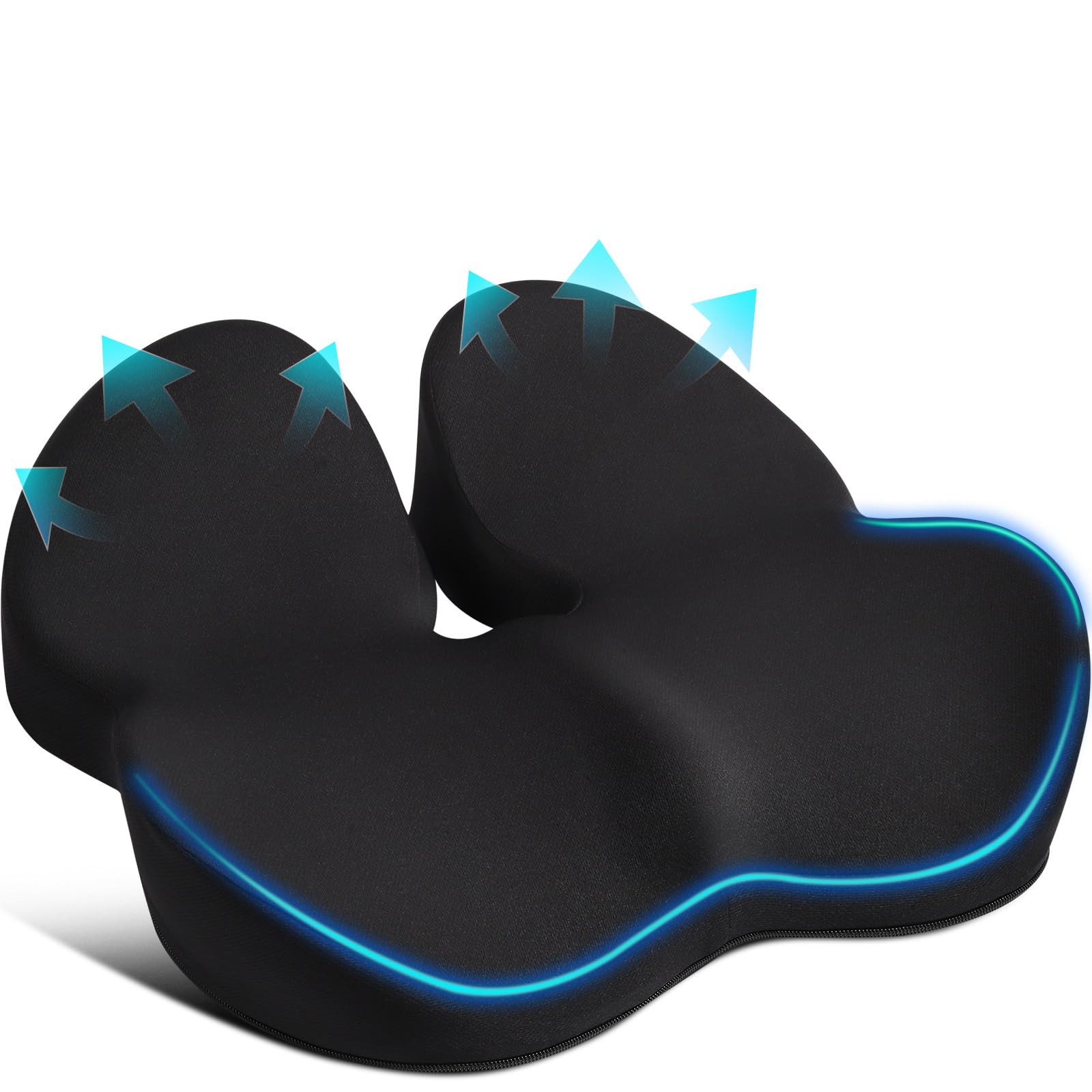 Memory Foam Seat Cushion for Office Chair Pressure Support Extra Large Size, Ergonomic Office Chair Seat Cushion for Tailbone, Car Seat Cushion Improves Posture & Support for Long Sitting Black