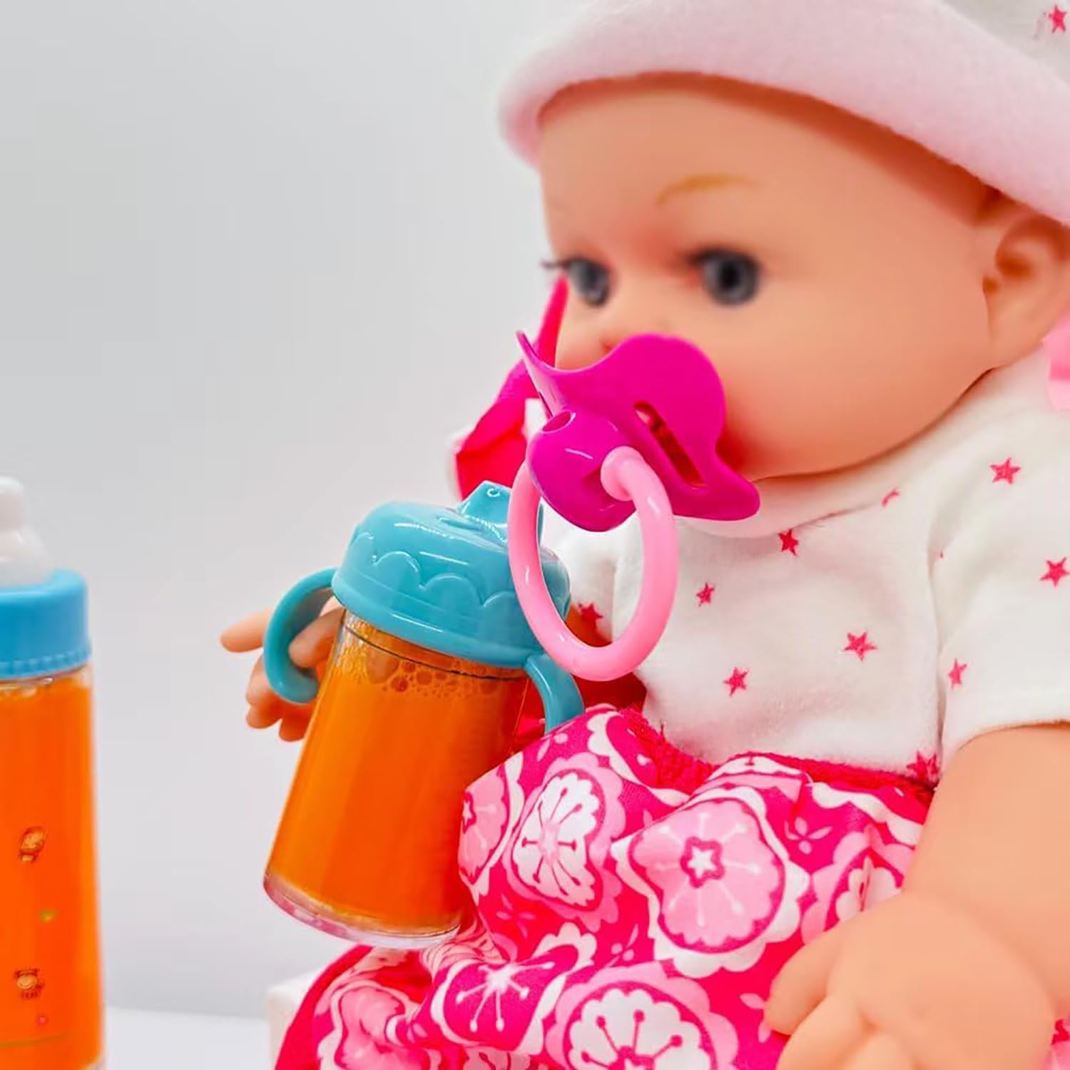 Magische Flasche, 4 Stück Puppenflasche Mit Milch und 2 Stück Puppenschnuller, Magische Flasche mit verschwundenem Milch oder Saft für Babypuppen, Spielpuppen
