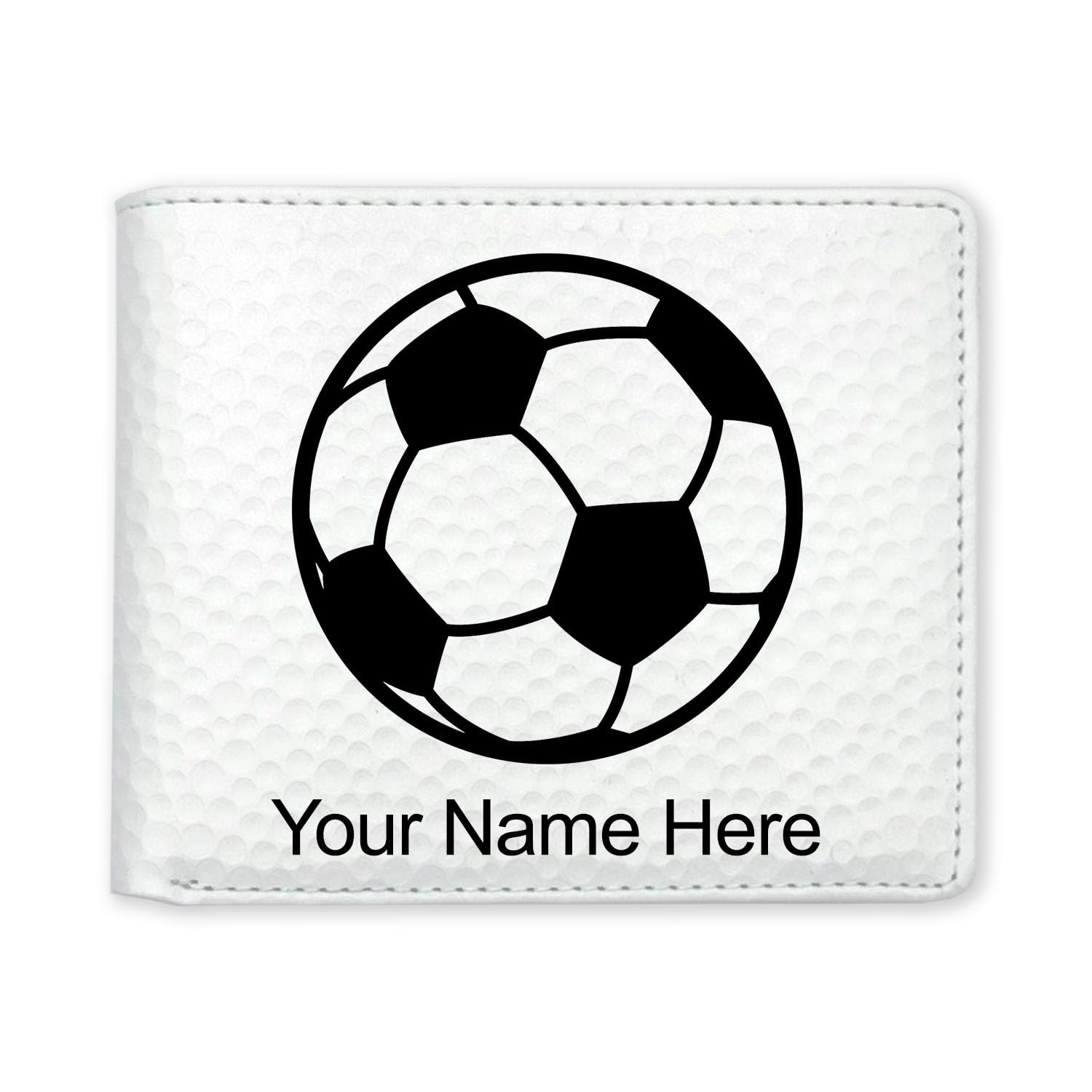 LaserGram Faux Leather Bi-Fold Wallet, Soccer Ball, Personalized Engraving Included (Golf White)