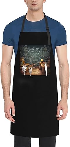 Math Aprons for Women with 2 Pockets, Kitchen Cooking Apron for Men, Water and Oil Resistant, Adjustable Bib Apron Extra Long Work Aprons for