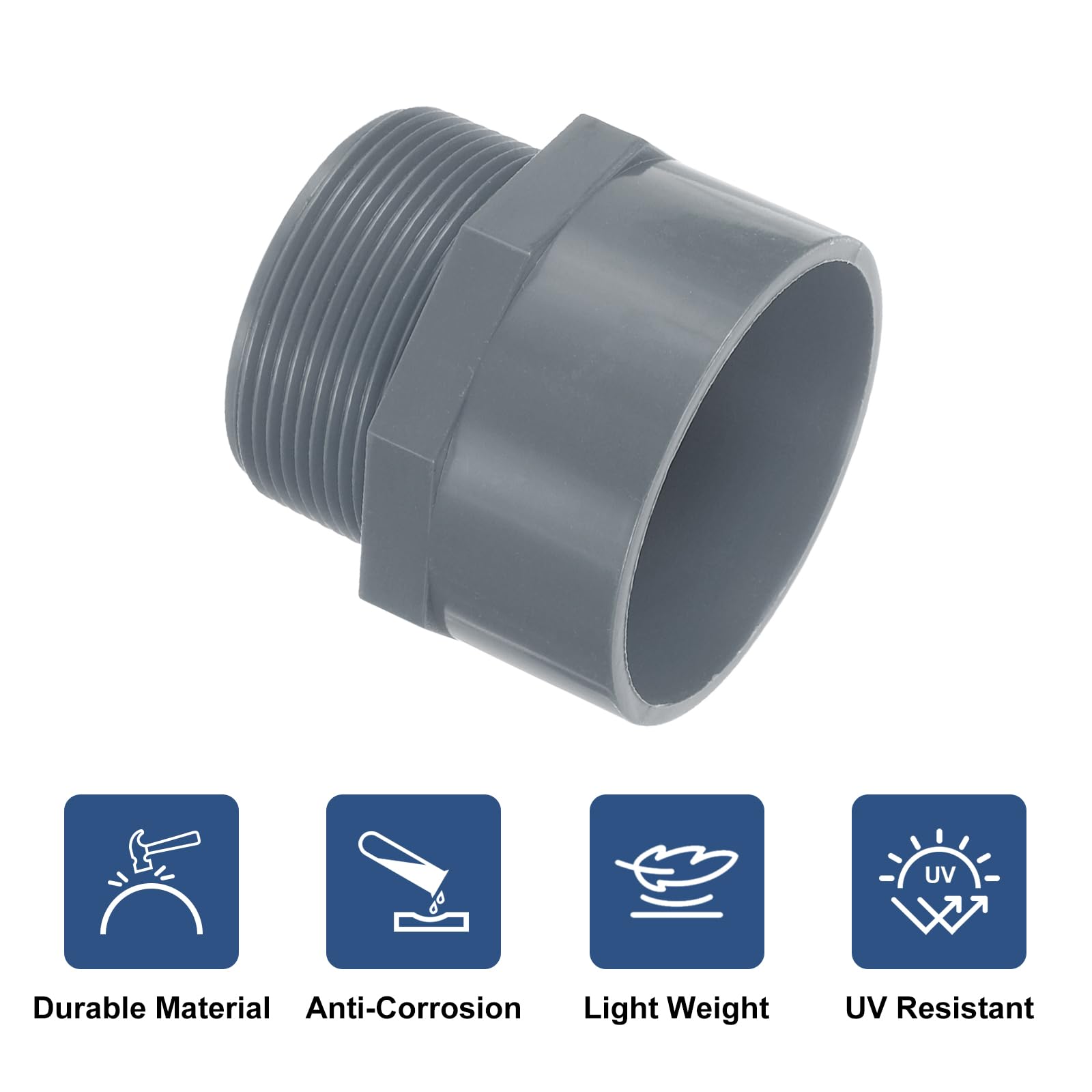 uxcell Adaptador de tubería macho de PVC, 10 conectores de tubería de PVC de 2 vías de 2 pulgadas con cinta selladora (enchufe x rosca macho), acoplamiento adaptador de manguera de PVC para línea de