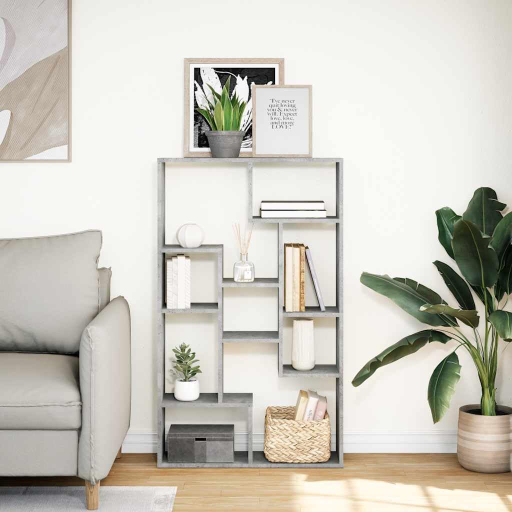 Bücherregal Betongrau 72x20x120,5 cm Standregal Raumteiler | Geometrisches Regal mit 9 Fächern für Wohnzimmer, Schlafzimmer & Büro. Flexibel vertikal oder horizontal aufstellbar.