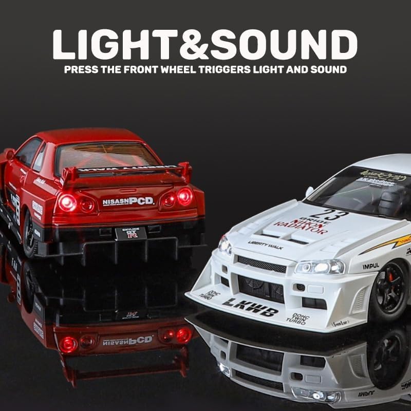 Image of VARIYA ENTERPRISE Exclusive Alloy Metal Pull Back Die-Cast Car Diecast Metal Pullback Toy Car with Openable 6 Doors,Light Music Boys Gifts Toys (1:24 Nissan GTR Skyline S15-Multicolor)