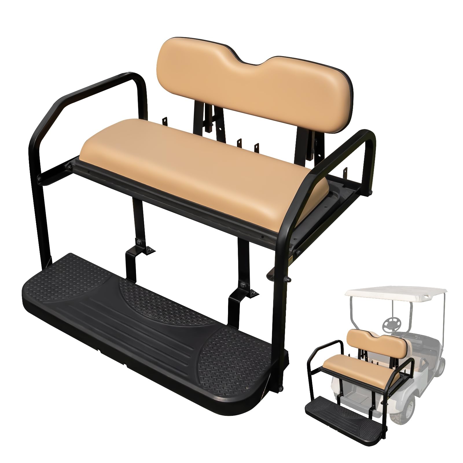 Photo 1 of ** FACTORY SEALED**NOKINS Golf Cart Rear Seat Kit, Back Flip Seat for EZGO TXT 1994.5-UP & Freedom T48 2014+, 1.25-Inch Square Steel Frame, Integrated Seat Belt Mounts, UV-Resistant, High-Density Foam Padding(Tan)