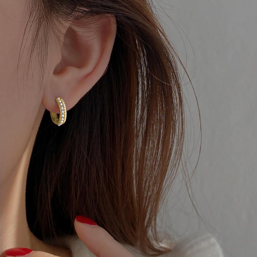 SLUYNZ Sterling Silver Small Pearls Huggie Earrings - Women Teens CZ Pearls Hoop Earrings for Wedding & Bridal Occasions - Image 2