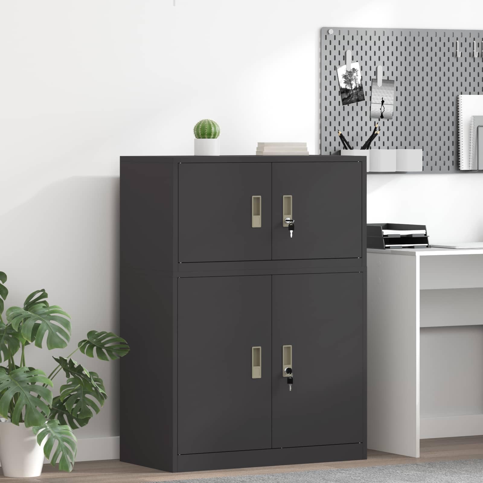 vidaXL Szafka do przechowywania Czarny 80 x 40 x 40 cm Stal, Nowoczesna biuro, prostokątna metalowa szafa, zamek, dużo miejsca, meble industrialne, trwałe rozwiązanie