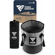 Rogue Endeavor Heavy Duty Collapsible Bucket 3 Gallon 15L, Mesh Bag, Beach and Salt Water Ready, Durable Reinforced Design with Metal Hardware Black 3 Gallon 15L