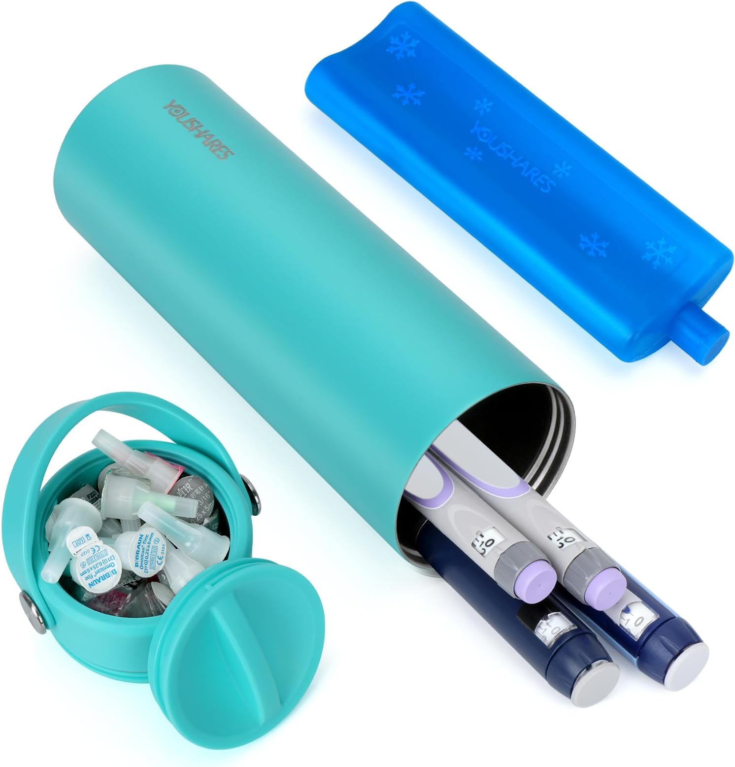 YOUSHARES Insulin Cooler Travel Case - 48H Non-Electric Cooling Bottle with TSA Approved Ice Pack, Diabetic Medication Pen Vials Refrigerator, Medical Carry Case Portable for 1–5 EpiPens