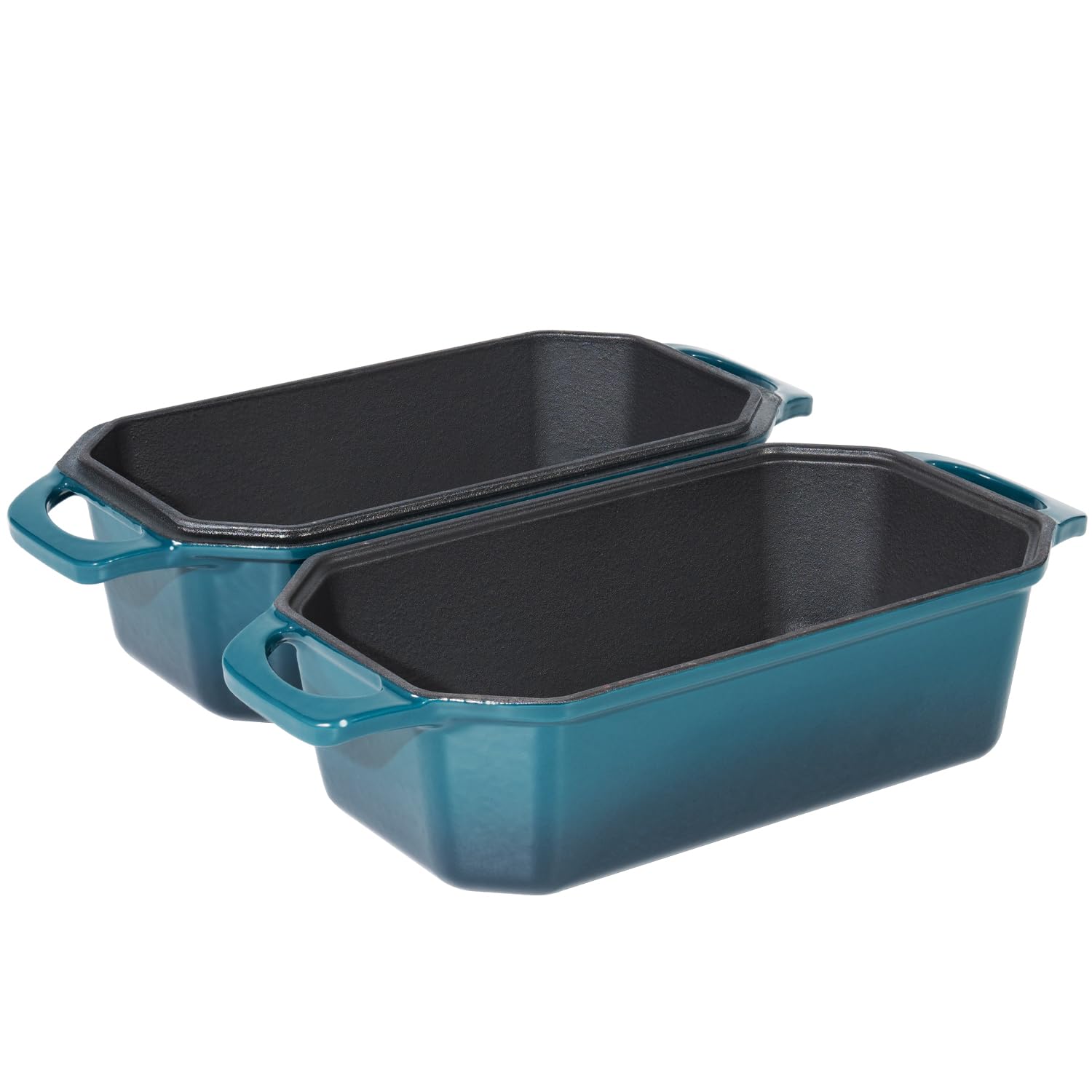 Flavehc Molde para pan de hierro fundido con tapa, molde para pan de 9 x 5 pulgadas, sartén de hierro fundido esmaltado para pan de masa madre, color cian oscuro