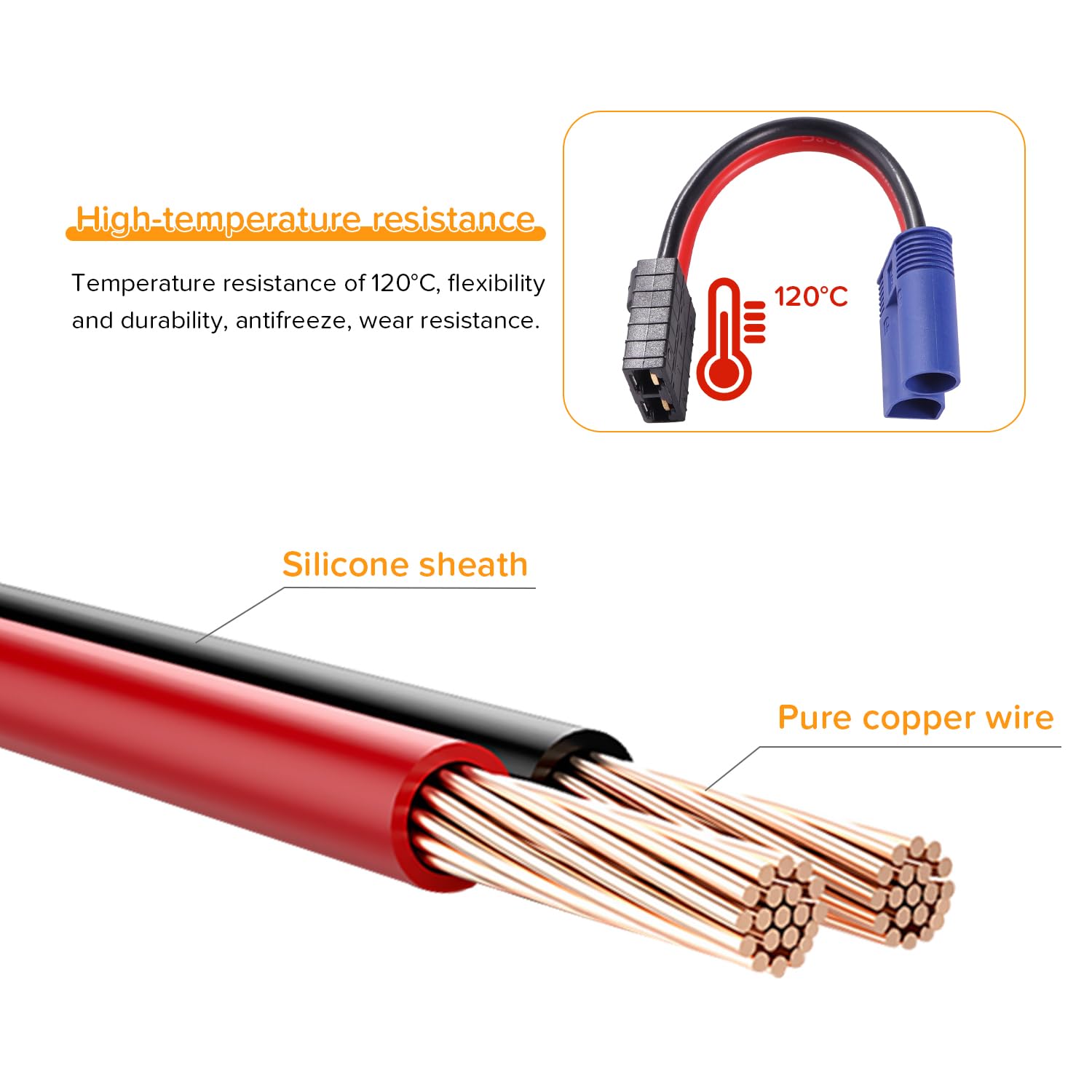 2 Sztuk Kompatybilne z Traxxas do EC5 Adapterem, EC5 Męski do Kompatybilnego z TRX Żeński Wtyk Złącza, z 10cm 14AWG Silikonowym Kablem, do Akumulatora RC LiPo
