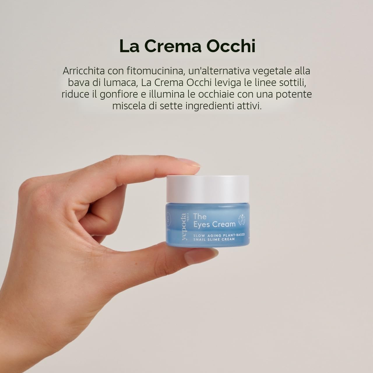 Yepoda The Eyes Cream – Crema contorno occhi idratante con alternativa vegetale alla bava di lumaca. Riduce il gonfiore, idrata a fondo. Vegana, adatta a tutti i tipi di pelle, 15 ml
