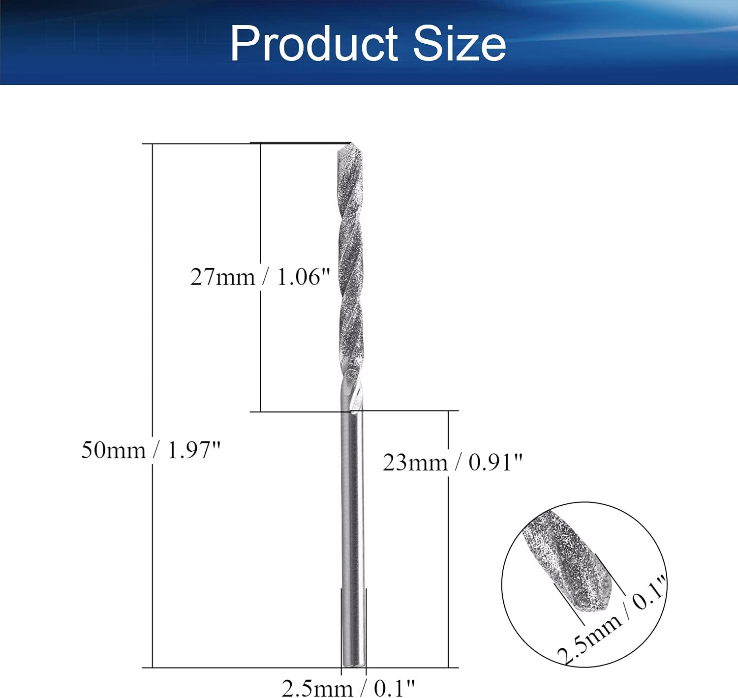 Auniwaig 2.5mm Diamond Twist Drill Bits High Speed Steel HSS for Glass Sea Shells Stone 5 Pcs