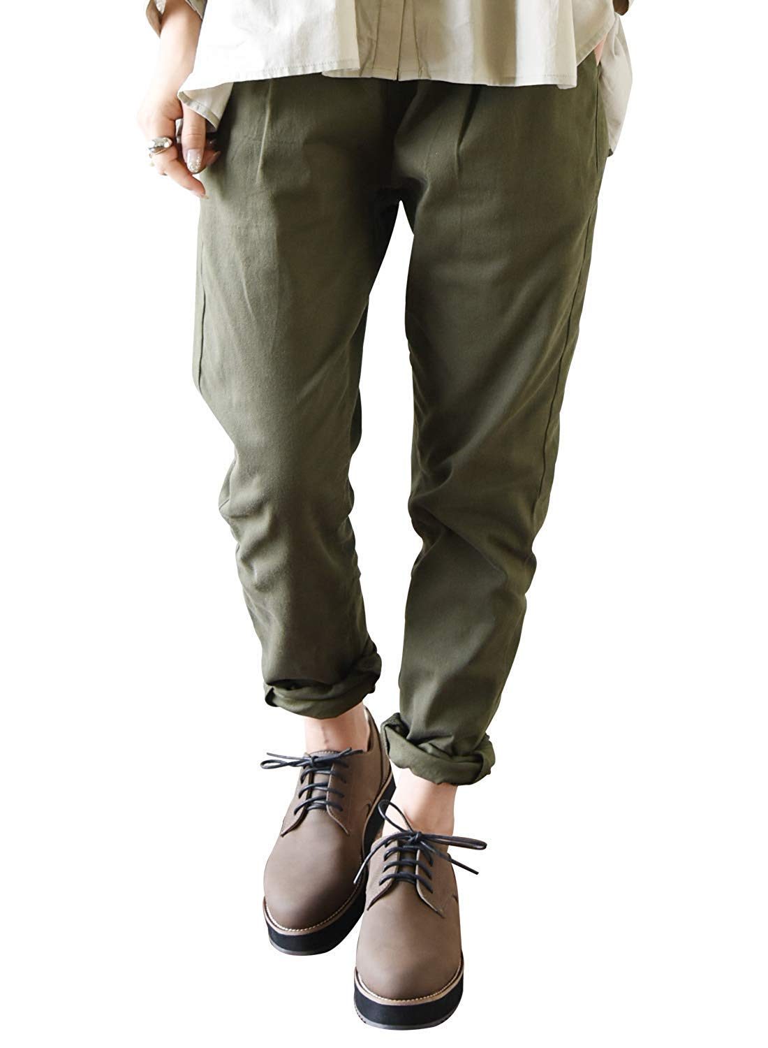 [アンドイット] ゆるっくすデイリーパンツ サルエルパンツ レディース ストレッチ パンツ ボトムス L LL 3L 4L ゆる コットン 伸縮性 ツイル タック ゆるカジ