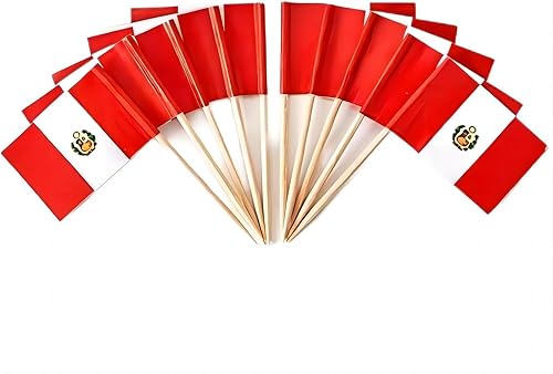 CYPS - 100 mini banderas de Perú, adornos pequeños para cupcakes, selecciones de país peruano para celebraciones y fiestas de cóctel