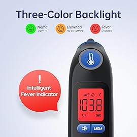 Femometer Family Ear Thermometer, Highly Accurate Ear Thermometer for Kids, Adults and Babies, 30 Memory Recall, 1s Result and 3-Color Fever Alert, with 24 Disposable Probe Covers, Blue