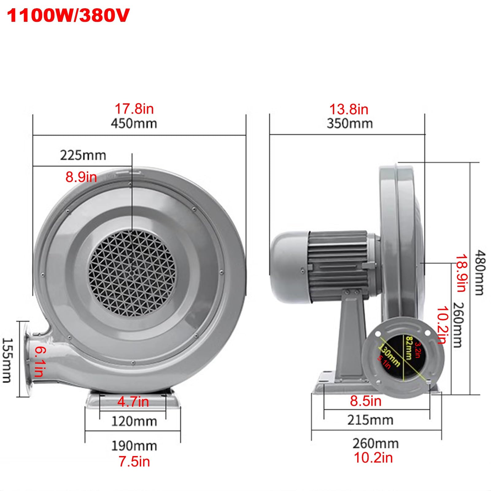 Ventilateur Électrique Pour Structures Gonflables, Ventilateur Centrifuge Pour Barbecues, Ventilateur Forgé, Moteur à Fil de Cuivre, Sortie D'air Ronde, Combustion de Chaudière, Produit Gonflable(1100