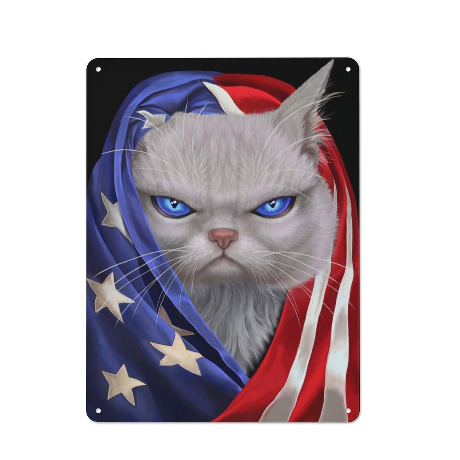 Junmoney White Cat Usa Patriot Vintage Metal Plaque 40X30cm Featuring For Garage Wall, For People Furnishing A Garage