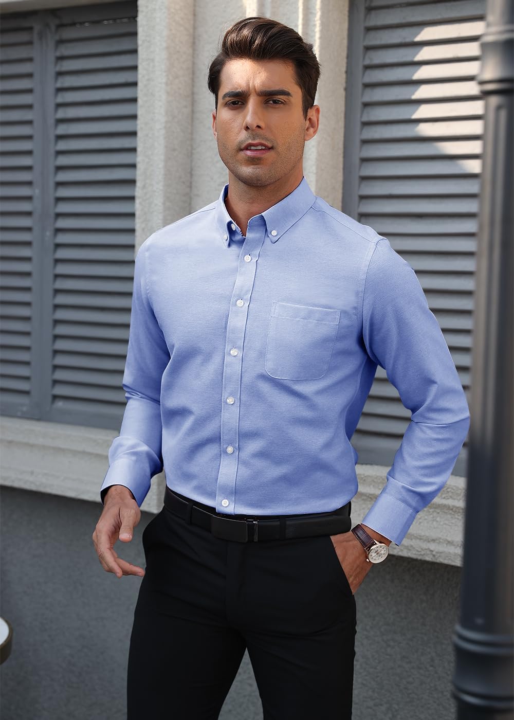 Demofair Men's Classic Oxford Shirt Solid Long Sleeve Button Down Casual Woven Shirts with Pocket - Image 6