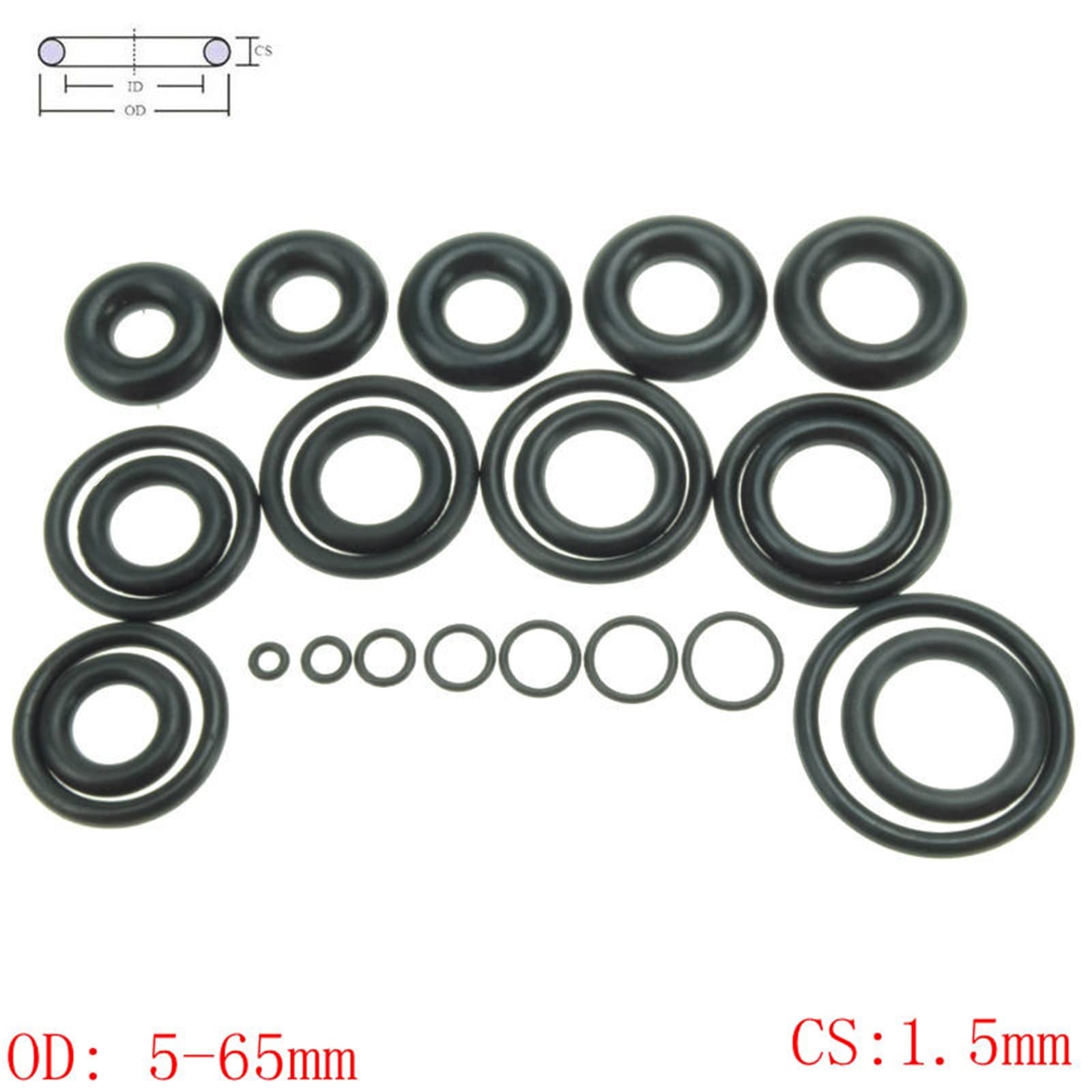Afdichtingsring zwarte NBR-rubberen O-ring afdichting, 1,5 mm draaddiameter, O-ring afdichtingen, buitendiameter 4-103 mm, nitrilrubber O- ring olieafdichtring afdichtingslip (maat: 61 x 1,5 mm (5