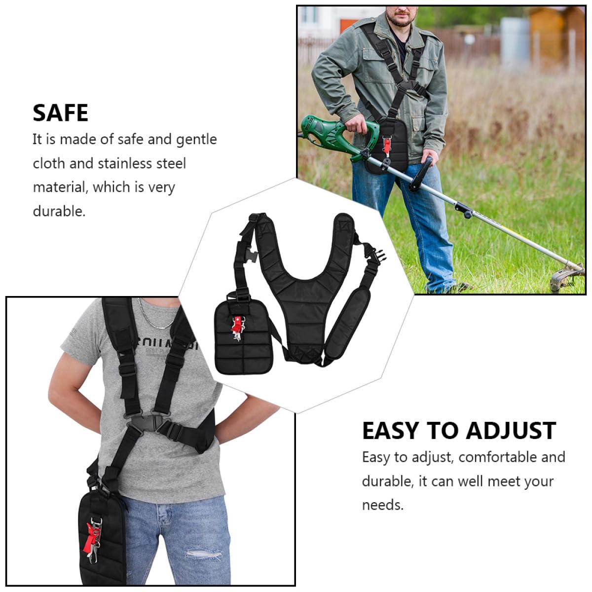 SUPVOX Hombro para Desbrozadora, Arnés Doble 2 Piezas Negro | Tejido y Acero Inoxidable, para Trimmers Cutters, Uso al Segar el Césped