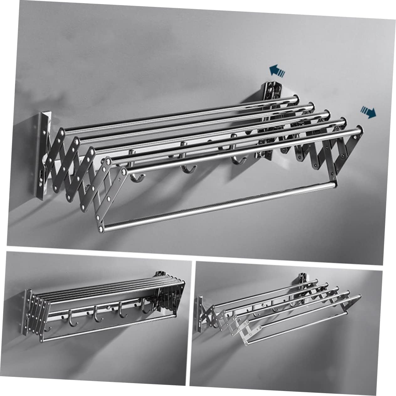 Stainless Steel Telescopic Clothes Hanger Rack Bathroom Kitchen Bedroom Storage Wall Mount Towel Racks