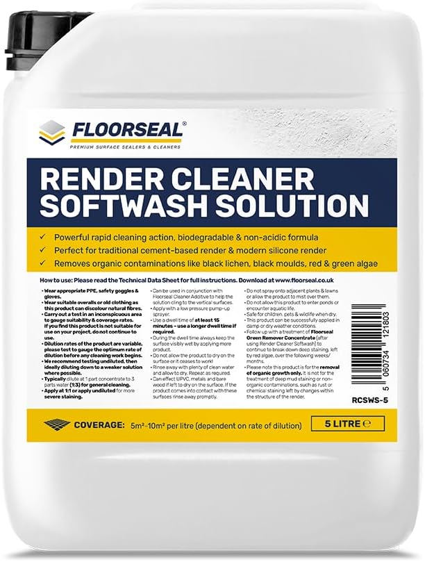 Render Cleaner Softwash Solution - Acid Free Render & Masonry Cleaner (5 Litre)