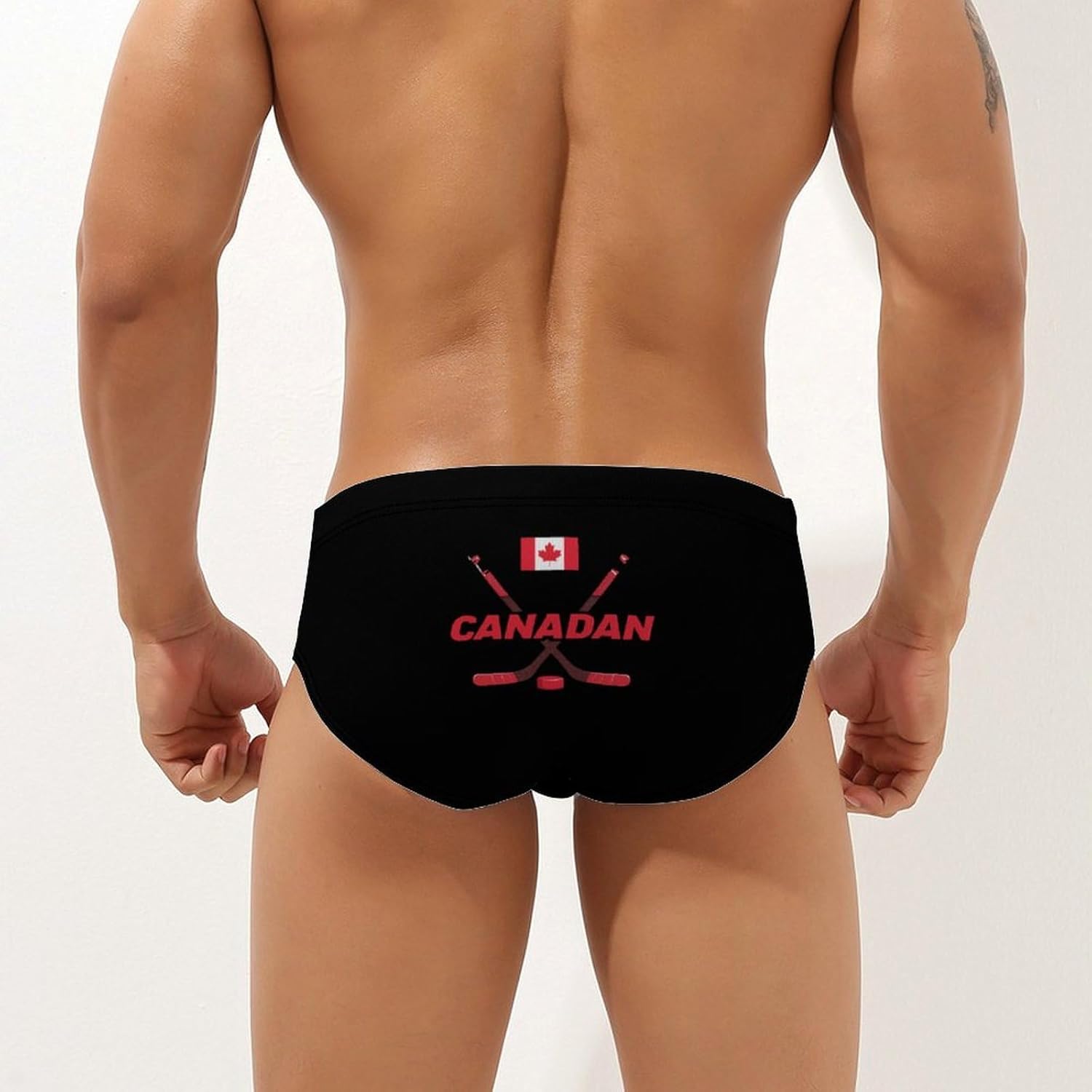 Canada Flag Hockey Men's Swimsuit Brief Sexy Bikini Briefs Retro Printed Swimwear Quick Dry Swimming Trunks 3X-Large